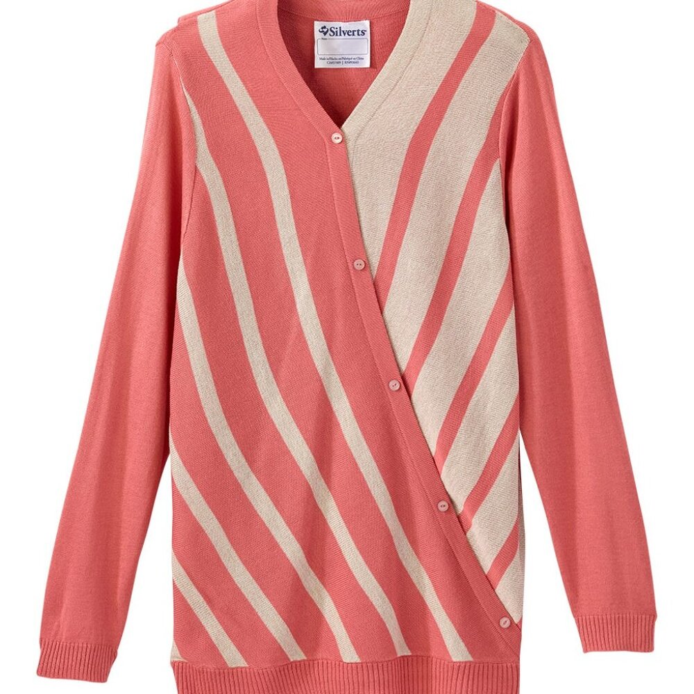 SILVERTS - WOMEN'S OPEN BACK STRIPE SWEATER - BEIGE & DUSTY PINK - MEDIUM - NWT